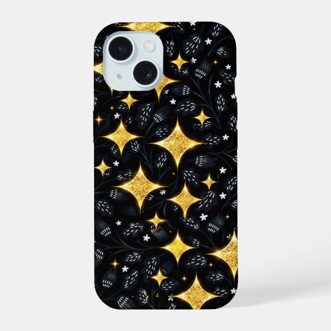 Golden star's floral pattern. iPhone 15 case (Back)