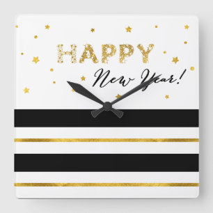 Golden Stars - Happy New Year Square Wall Clock