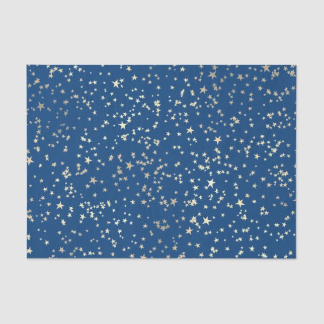 golden stars on blue background tissue paper (Front)