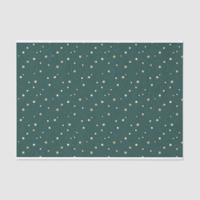 Golden Stars on Green Sky Christmas  Tissue Paper (Front)