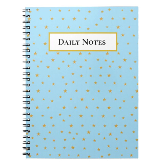 Golden stars on light turquoise blue notebook (Front)