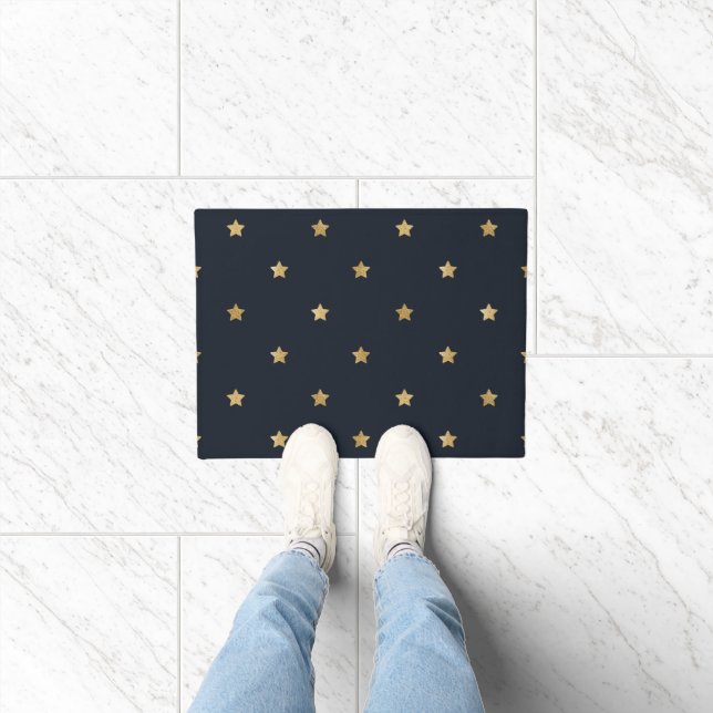 Golden Stars on Midnight Black Doormat (Indoor)