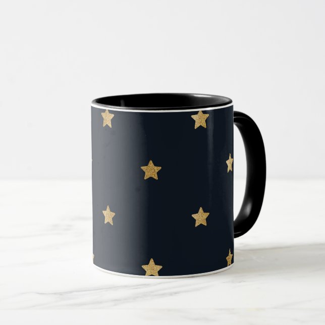 Golden stars on midnight black mug (Front Right)
