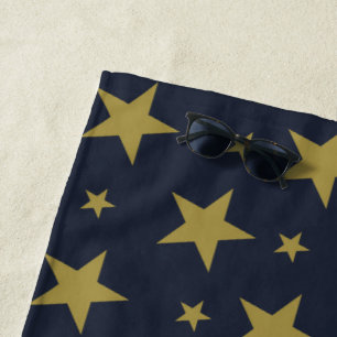 Golden Stars on Navy Blue – Elegant and Timeless Beach Towel