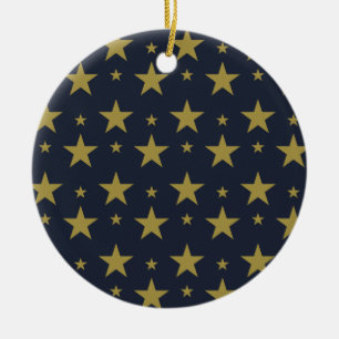 Golden Stars on Navy Blue – Elegant and Timeless Ceramic Tree Decoration