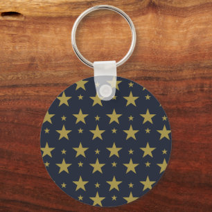 Golden Stars on Navy Blue – Elegant and Timeless Key Ring