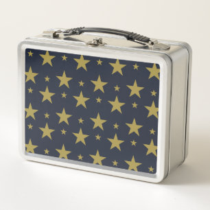 Golden Stars on Navy Blue – Elegant and Timeless Metal Lunch Box