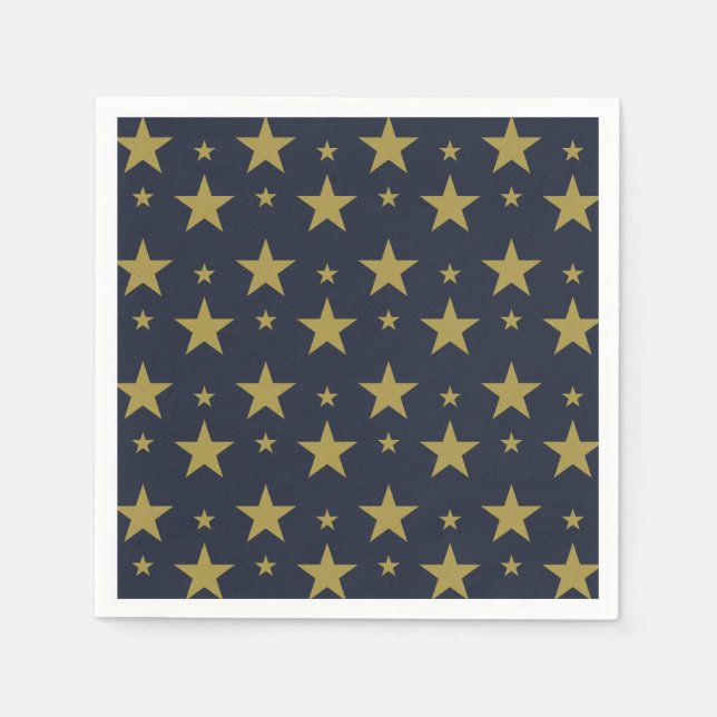 Golden Stars on Navy Blue – Elegant and Timeless Napkin (Front)