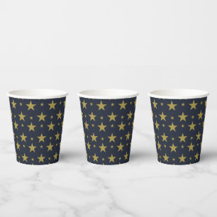 Golden Stars on Navy Blue – Elegant and Timeless Paper Cups