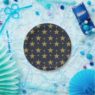 Golden Stars on Navy Blue – Elegant and Timeless Paper Plate