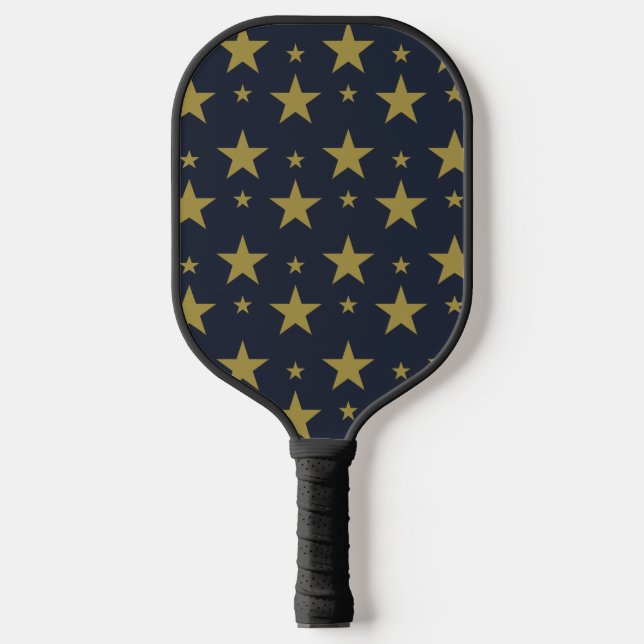 Golden Stars on Navy Blue – Elegant and Timeless Pickleball Paddle (Front)