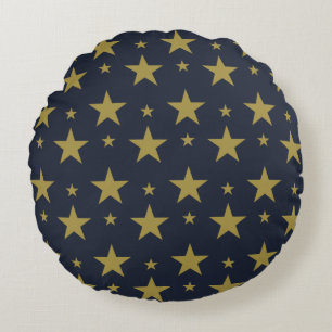 Golden Stars on Navy Blue – Elegant and Timeless Round Cushion