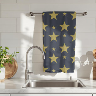 Golden Stars on Navy Blue – Elegant and Timeless Tea Towel