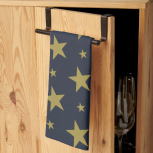 Golden Stars on Navy Blue – Elegant and Timeless Tea Towel