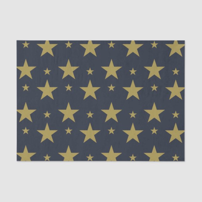 Golden Stars on Navy Blue – Elegant and Timeless Tissue Paper (Front)