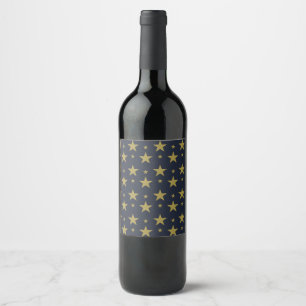 Golden Stars on Navy Blue – Elegant and Timeless Wine Label