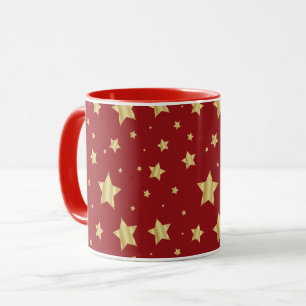 Golden Stars on Red Background Mug