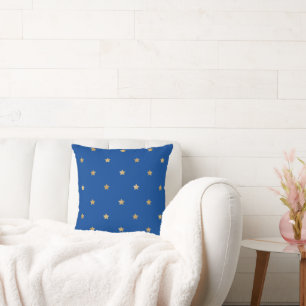 Golden Stars Pattern on Blue Sky Cushion