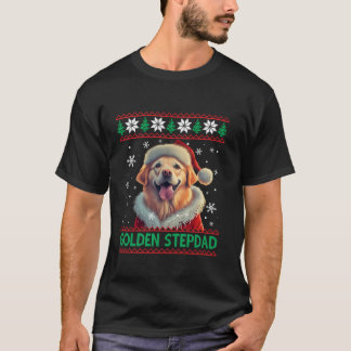 Golden Stepdad Golden Retriever Dad Santa Hat Ugly T-Shirt