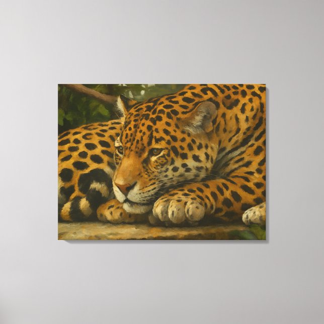 Golden Stillness – Resting Leopard in Foliage Canvas Print (Front)