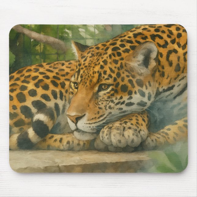 Golden Stillness – Resting Leopard in Foliage Mouse Pad (Front)