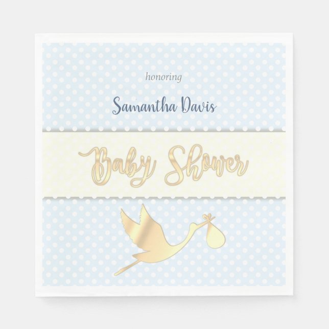 Golden Stork Baby Boy Baby Shower Napkin (Front)