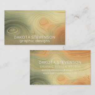 Golden Strata Peach Burnt Orange Green Agate Business Card