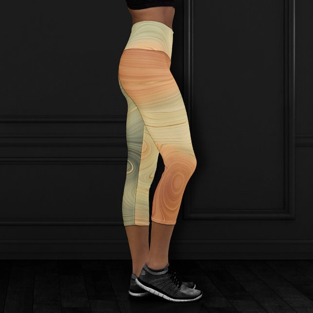 Golden Strata | Peach Burnt Orange Green Agate Capri Leggings (Creator Uploaded)
