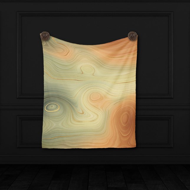 Golden Strata | Peach Burnt Orange Green Agate Fleece Blanket (Creator Uploaded)