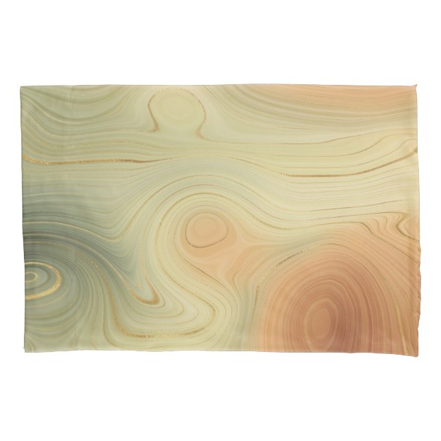 Golden Strata | Peach Burnt Orange Green Agate Pillowcase (Front)