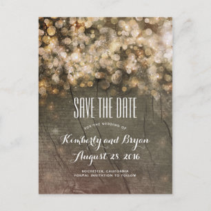 Golden String Lights Rustic Wood Save the Date Announcement Postcard