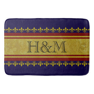 Golden Stripes - dark red + your text & ideas Bath Mat
