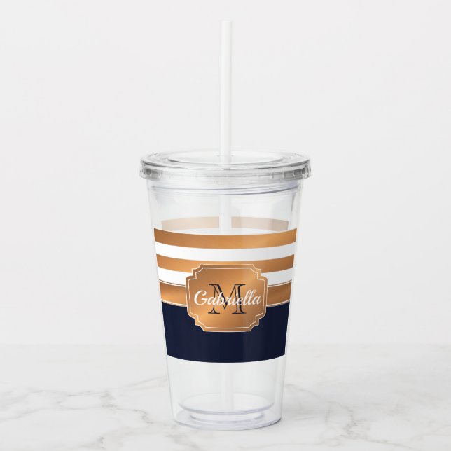 Golden Stripes Pattern Acrylic Tumbler (Front)