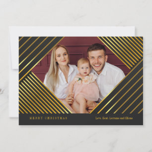 Golden Stripes Photo Holiday Card Black