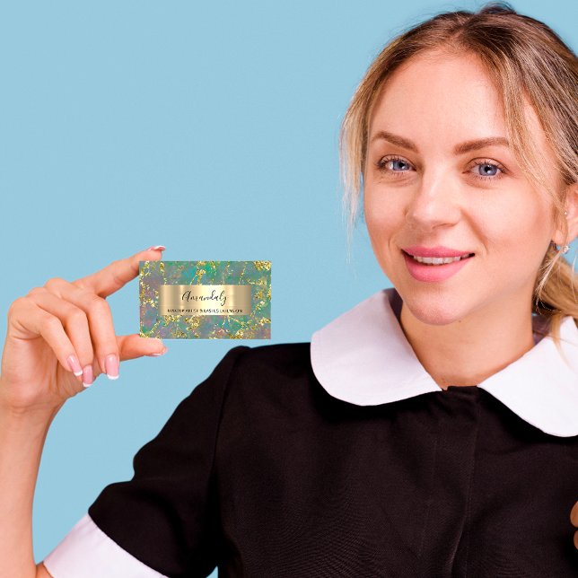Golden Strokes Beauty Shop Marble Teal Green Business Card (Creator Uploaded)