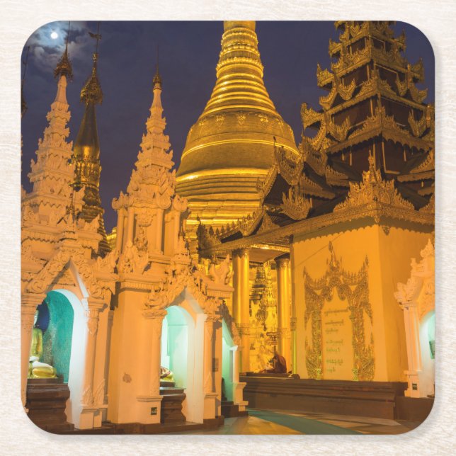 Golden Stupa And Temples Square Paper Coaster (Front)