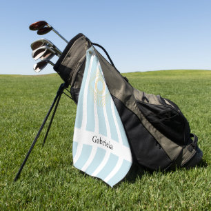 Golden Stylish Stripes Soft Blue Dainty Greek Eye Golf Towel