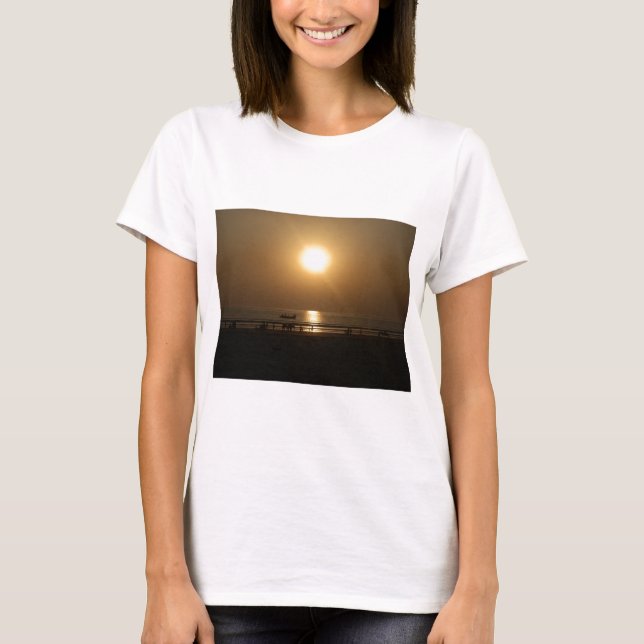 Golden Summer Sunset Reflection on the Beach T-Shirt (Front)