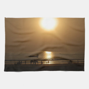 Golden Summer Sunset Reflection on the Beach Tea Towel