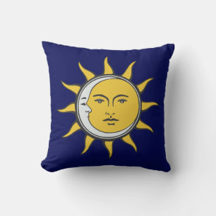 Golden Sun and Silver Moon on Navy Blue Cushion