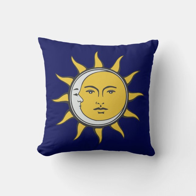 Golden Sun and Silver Moon on Navy Blue Cushion (Front)