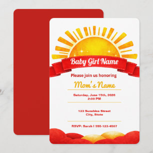 Golden Sun Baby Girl Shower Name Reveal  Invitation