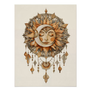 Golden Sun Face Dreamcatcher Poster