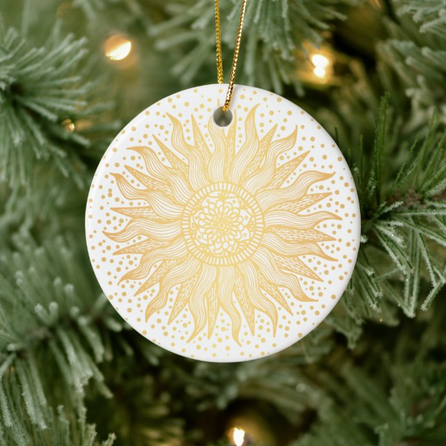 Golden Sun Mandala Confetti Ceramic Tree Decoration (Tree)