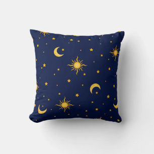 Golden Sun, Moon & Stars Celestial Seamless Patter Cushion