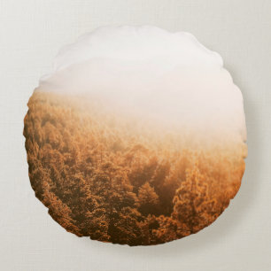 GOLDEN SUN OVER A FOREST ROUND CUSHION