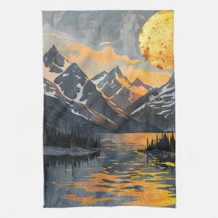 Golden Sun Over Snowy Mountains – Boho Wilderness Tea Towel