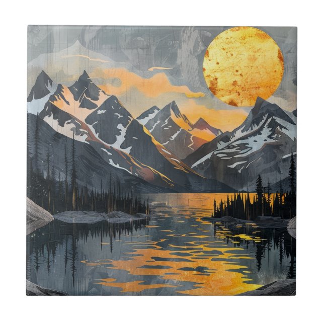 Golden Sun Over Snowy Mountains – Boho Wilderness Tile (Front)