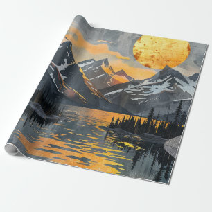 Golden Sun Over Snowy Mountains – Boho Wilderness Wrapping Paper