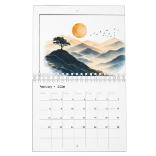 Golden Sun With Mountain Landscape Calendar